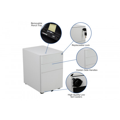 BLNK Warner 3-Drawer Mobile Locking Filing Cabinet with Anti-Tilt Mechanism and Letter-Legal Drawer - White