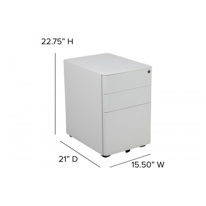 BLNK Warner 3-Drawer Mobile Locking Filing Cabinet with Anti-Tilt Mechanism and Letter-Legal Drawer - White