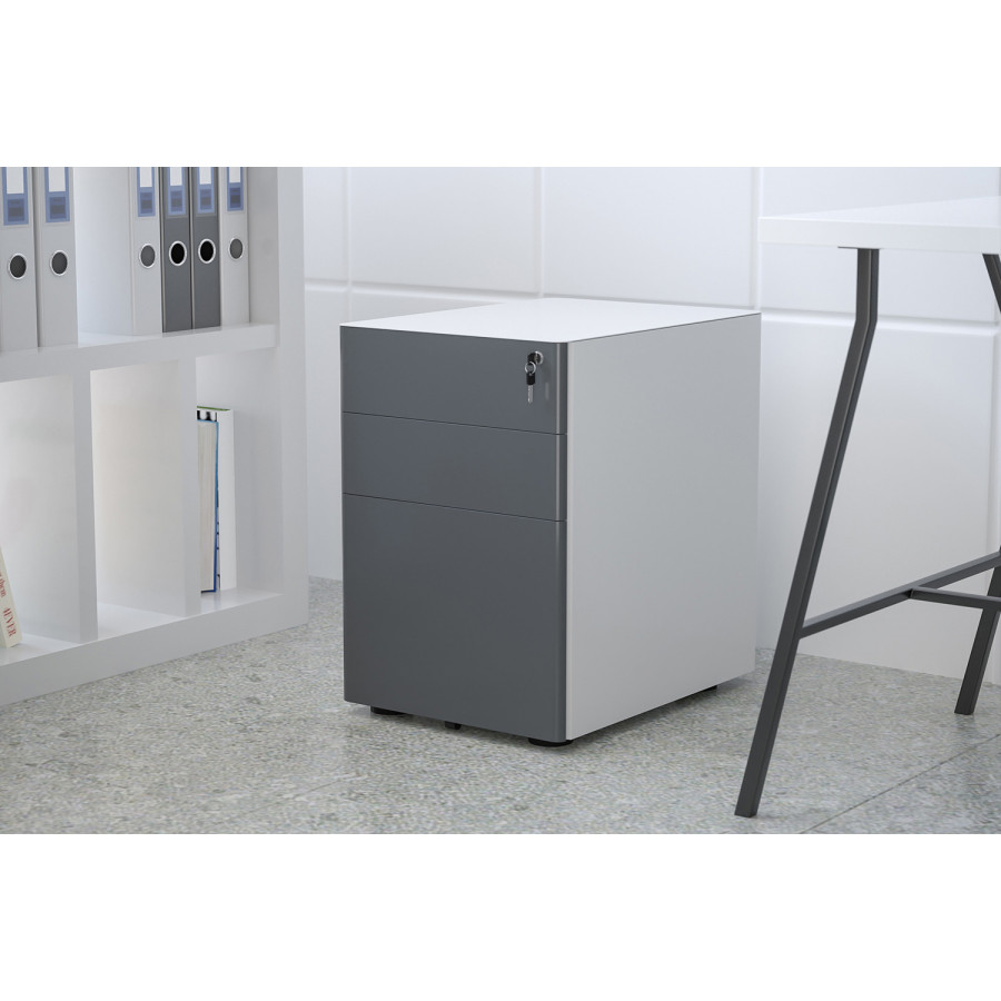 BLNK Warner 3-Drawer Mobile Locking Filing Cabinet with Anti-Tilt Mechanism and Letter-Legal Drawer - White/Charcoal