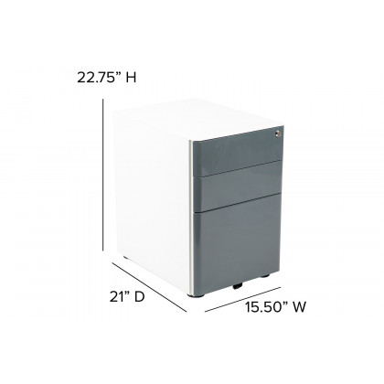 BLNK Warner 3-Drawer Mobile Locking Filing Cabinet with Anti-Tilt Mechanism and Letter-Legal Drawer - White/Charcoal