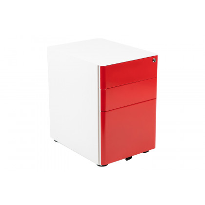 BLNK Warner 3-Drawer Mobile Locking Filing Cabinet with Anti-Tilt Mechanism and Letter-Legal Drawer - White/Red