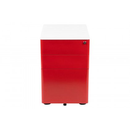 BLNK Warner 3-Drawer Mobile Locking Filing Cabinet with Anti-Tilt Mechanism and Letter-Legal Drawer - White/Red