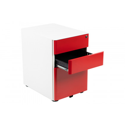 BLNK Warner 3-Drawer Mobile Locking Filing Cabinet with Anti-Tilt Mechanism and Letter-Legal Drawer - White/Red