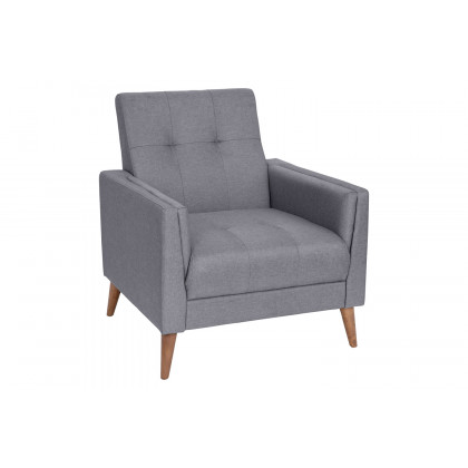 BLNK Conrad Commercial Mid-Century Modern Arm Chair with Tufted Faux Linen Upholstery and Solid Wood Legs - Slate Gray