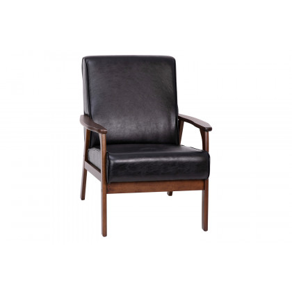BLNK Langston Commercial LeatherSoft Upholstered Mid Century Modern Arm Chair with Walnut Finished Wooden Frame and Arms - Black