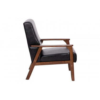 BLNK Langston Commercial LeatherSoft Upholstered Mid Century Modern Arm Chair with Walnut Finished Wooden Frame and Arms - Black