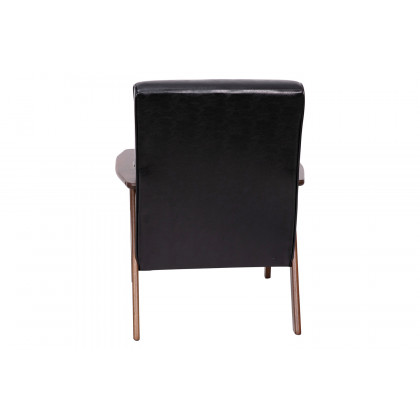 BLNK Langston Commercial LeatherSoft Upholstered Mid Century Modern Arm Chair with Walnut Finished Wooden Frame and Arms - Black