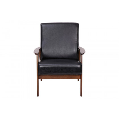 BLNK Langston Commercial LeatherSoft Upholstered Mid Century Modern Arm Chair with Walnut Finished Wooden Frame and Arms - Black