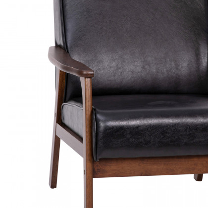 BLNK Langston Commercial LeatherSoft Upholstered Mid Century Modern Arm Chair with Walnut Finished Wooden Frame and Arms - Black