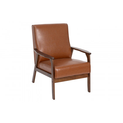 BLNK Langston Commercial LeatherSoft Upholstered Mid Century Modern Arm Chair with Walnut Finished Wooden Frame and Arms - Cognac