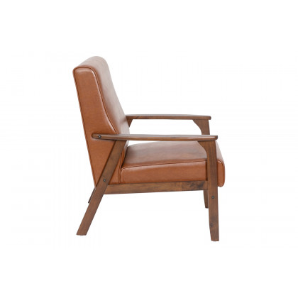 BLNK Langston Commercial LeatherSoft Upholstered Mid Century Modern Arm Chair with Walnut Finished Wooden Frame and Arms - Cognac
