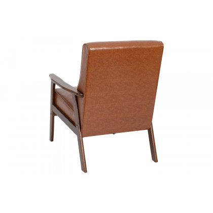 BLNK Langston Commercial LeatherSoft Upholstered Mid Century Modern Arm Chair with Walnut Finished Wooden Frame and Arms - Cognac