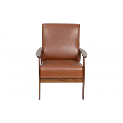 BLNK Langston Commercial LeatherSoft Upholstered Mid Century Modern Arm Chair with Walnut Finished Wooden Frame and Arms - Cognac