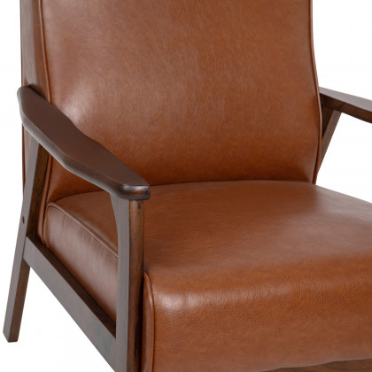 BLNK Langston Commercial LeatherSoft Upholstered Mid Century Modern Arm Chair with Walnut Finished Wooden Frame and Arms - Cognac