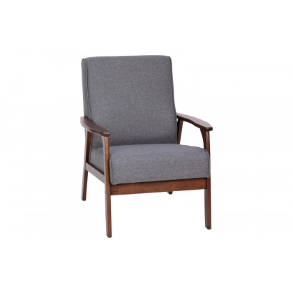 BLNK - Langston Commercial Faux Linen Upholstered Mid Century Modern Arm Chair with Walnut Finished Wooden Frame and Arms