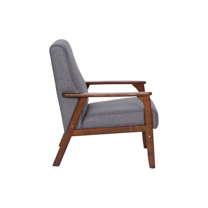 BLNK - Langston Commercial Faux Linen Upholstered Mid Century Modern Arm Chair with Walnut Finished Wooden Frame and Arms