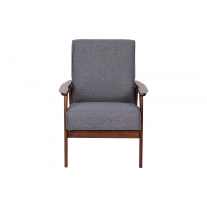 BLNK - Langston Commercial Faux Linen Upholstered Mid Century Modern Arm Chair with Walnut Finished Wooden Frame and Arms