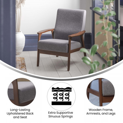 BLNK - Langston Commercial Faux Linen Upholstered Mid Century Modern Arm Chair with Walnut Finished Wooden Frame and Arms