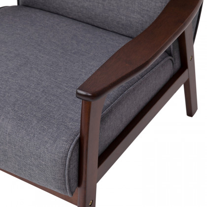 BLNK - Langston Commercial Faux Linen Upholstered Mid Century Modern Arm Chair with Walnut Finished Wooden Frame and Arms