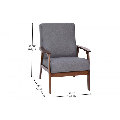 BLNK - Langston Commercial Faux Linen Upholstered Mid Century Modern Arm Chair with Walnut Finished Wooden Frame and Arms