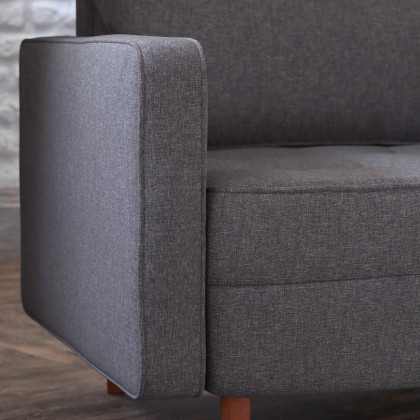 BLNK Hudson Commercial Mid-Century Modern Arm Chair with Tufted Faux Linen Upholstery and Solid Wood Legs - Dark Gray