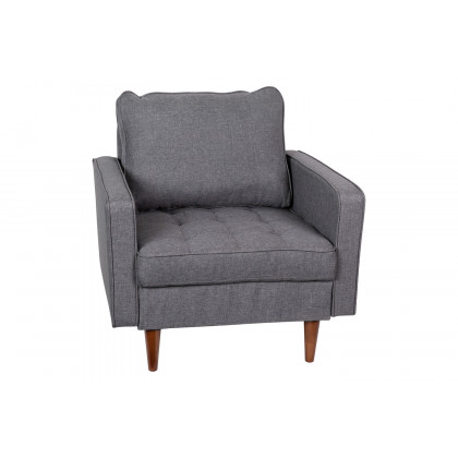 BLNK Hudson Commercial Mid-Century Modern Arm Chair with Tufted Faux Linen Upholstery and Solid Wood Legs - Dark Gray