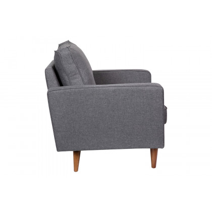 BLNK Hudson Commercial Mid-Century Modern Arm Chair with Tufted Faux Linen Upholstery and Solid Wood Legs - Dark Gray