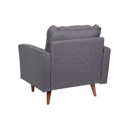 BLNK Hudson Commercial Mid-Century Modern Arm Chair with Tufted Faux Linen Upholstery and Solid Wood Legs - Dark Gray