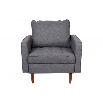 BLNK Hudson Commercial Mid-Century Modern Arm Chair with Tufted Faux Linen Upholstery and Solid Wood Legs - Dark Gray
