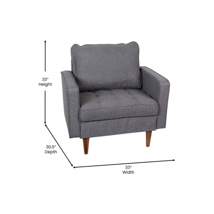 BLNK Hudson Commercial Mid-Century Modern Arm Chair with Tufted Faux Linen Upholstery and Solid Wood Legs - Dark Gray
