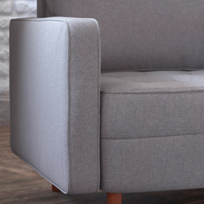BLNK Hudson Commercial Mid-Century Modern Arm Chair with Tufted Faux Linen Upholstery and Solid Wood Legs - Slate Gray