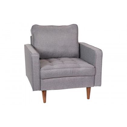 BLNK Hudson Commercial Mid-Century Modern Arm Chair with Tufted Faux Linen Upholstery and Solid Wood Legs - Slate Gray