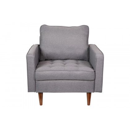 BLNK Hudson Commercial Mid-Century Modern Arm Chair with Tufted Faux Linen Upholstery and Solid Wood Legs - Slate Gray