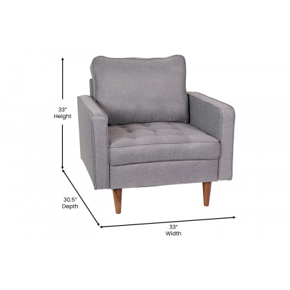 BLNK Hudson Commercial Mid-Century Modern Arm Chair with Tufted Faux Linen Upholstery and Solid Wood Legs - Slate Gray