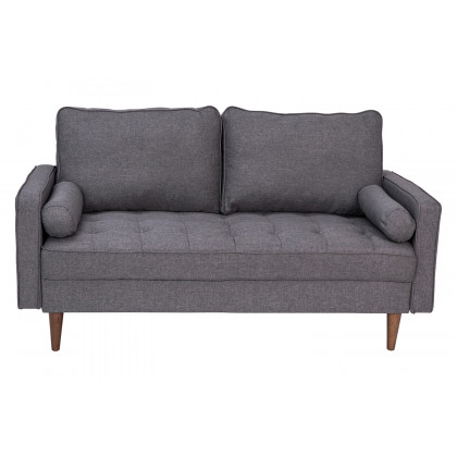 BLNK Hudson Mid-Century Modern Loveseat Sofa with Tufted Faux Linen Upholstery and Solid Wood Legs - Slate Gray