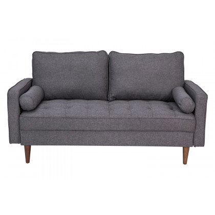 BLNK Hudson Mid-Century Modern Loveseat Sofa with Tufted Faux Linen Upholstery and Solid Wood Legs - Slate Gray