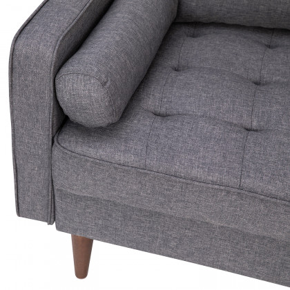 BLNK Hudson Mid-Century Modern Loveseat Sofa with Tufted Faux Linen Upholstery and Solid Wood Legs - Slate Gray