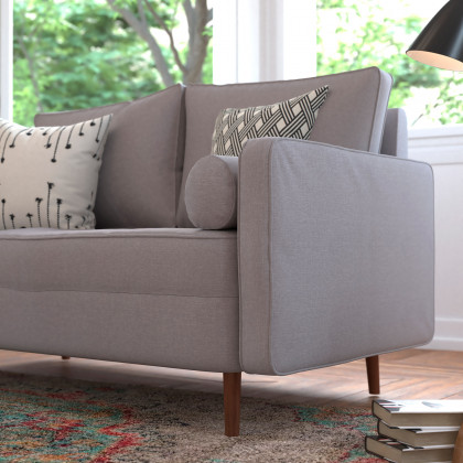 BLNK Hudson Mid-Century Modern Loveseat Sofa with Tufted Faux Linen Upholstery and Solid Wood Legs - Light Gray