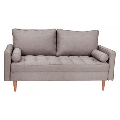 BLNK Hudson Mid-Century Modern Loveseat Sofa with Tufted Faux Linen Upholstery and Solid Wood Legs - Light Gray