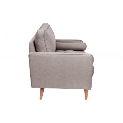 BLNK Hudson Mid-Century Modern Loveseat Sofa with Tufted Faux Linen Upholstery and Solid Wood Legs - Light Gray