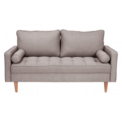 BLNK Hudson Mid-Century Modern Loveseat Sofa with Tufted Faux Linen Upholstery and Solid Wood Legs - Light Gray