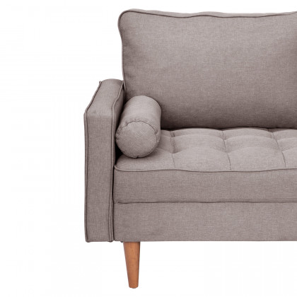 BLNK Hudson Mid-Century Modern Loveseat Sofa with Tufted Faux Linen Upholstery and Solid Wood Legs - Light Gray