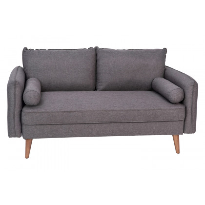 BLNK Evie Faux Linen Fabric Mid-Century Modern Loveseat Sofa with Solid Wood Legs - Stone Gray