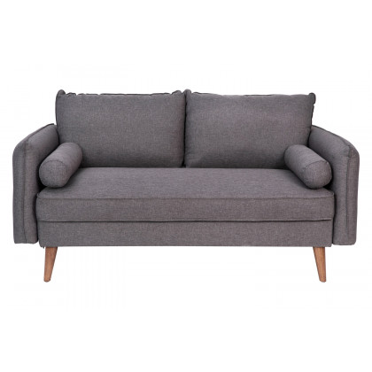 BLNK Evie Faux Linen Fabric Mid-Century Modern Loveseat Sofa with Solid Wood Legs - Stone Gray