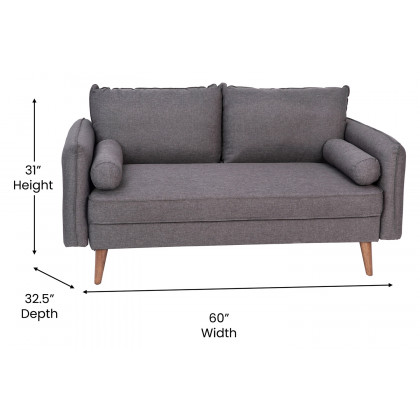 BLNK Evie Faux Linen Fabric Mid-Century Modern Loveseat Sofa with Solid Wood Legs - Stone Gray
