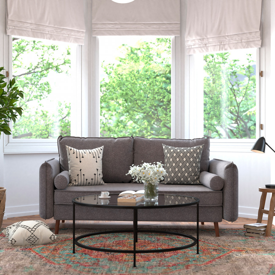 BLNK Evie Faux Linen Fabric Mid-Century Modern Sofa with Solid Wood Legs - Stone Gray