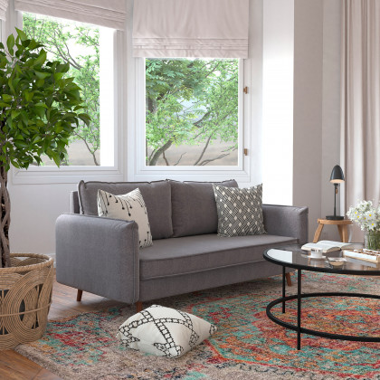 BLNK Evie Faux Linen Fabric Mid-Century Modern Sofa with Solid Wood Legs - Stone Gray