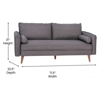 BLNK Evie Faux Linen Fabric Mid-Century Modern Sofa with Solid Wood Legs - Stone Gray