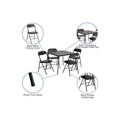 BLNK Madison Folding Card Table and Chair Set 5 Piece - Black