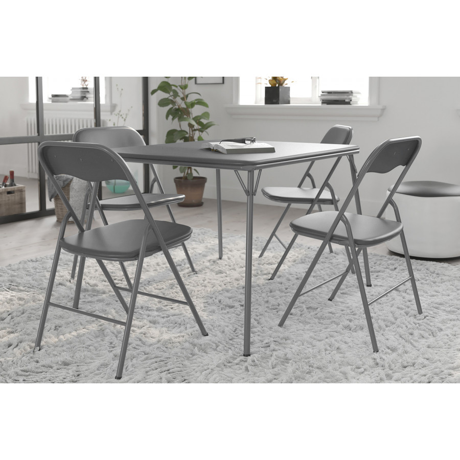 BLNK Madison Folding Card Table and Chair Set 5 Piece - Gray